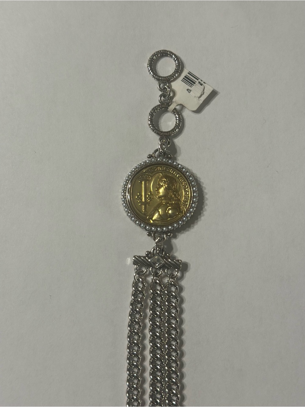 Brighton Gold-Tone Joan of Arc coin bracelet with silver accents and tassel. NWT - Picture 4 of 8